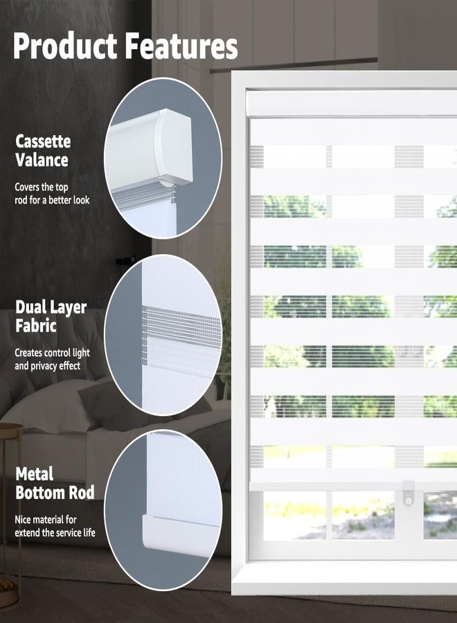 SEEYE Cordless Zebra Blinds for Window, French Door Blinds Free-Stop Roller Window Shades with Valance 22" W x 90" H, Light Filtering Window Treatment Sheer Blinds & Shades Easy to Install, White - Image 2